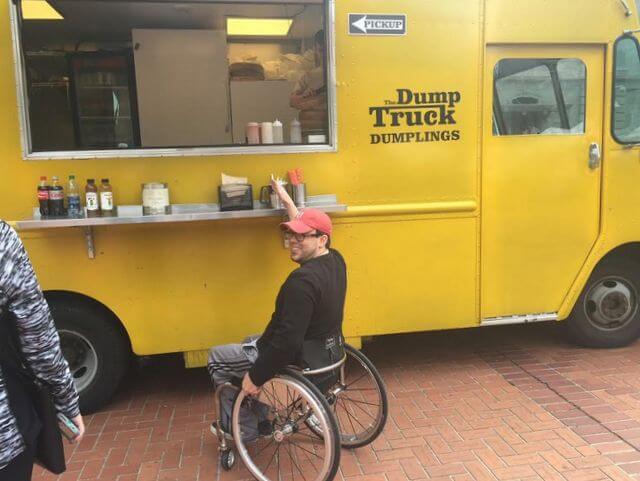 Brett in Portland, Oregon grabbing lunch at a food truck.