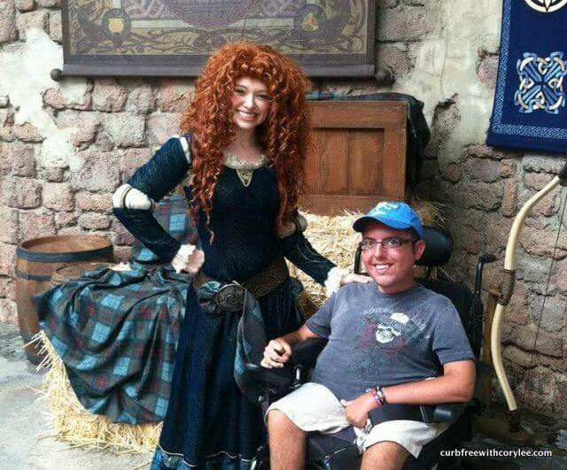 Disney World disability access, With Merida from the Disney movie Brave, Wheelchair accessible disney world, disney world wheelchair rental, disney disability pass, disney access pass, disney world accessibility