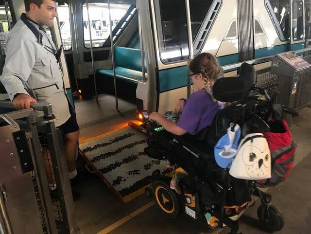 Boarding the monorail with a wheelchair. Photo by Adyn Bucher from Adyn’s Dream