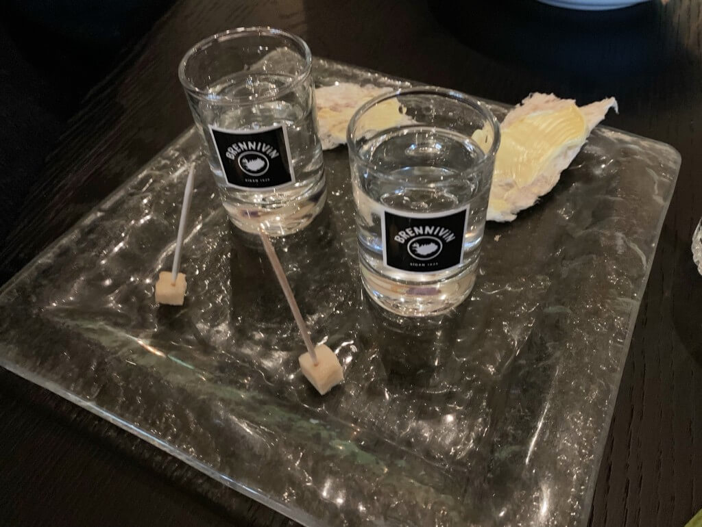 Fermented shark, a shot of Brennivin, and dried fish